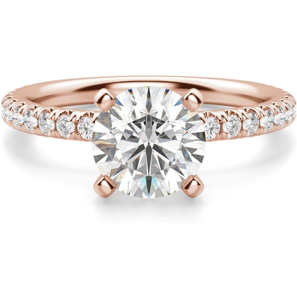 Petite Accented Okrągły 2.00 krt Pierścionek Zaręczynowy Diament Laboratoryjny 585 Różowe Złoto (14K)
