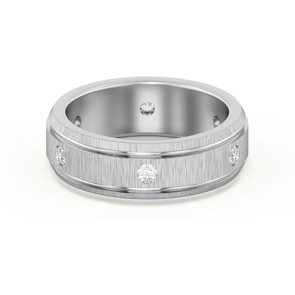 Edged Channel Accented Męska Obrączka Ślubna Laboratoryjny Diament 585 Białe Złoto (14K)
