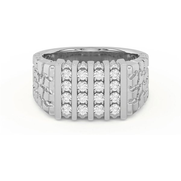 Pierścień Męski 4 Rzędy Comfort Fit Channel Set Laboratoryjny Diament 585 Białe Złoto (14K)