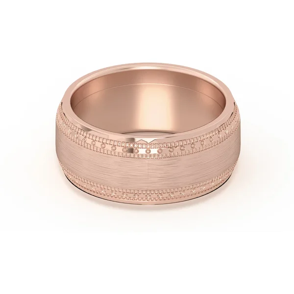 Double Beaded Wysoka Polska Obrączka Ślubna 585 Różowe Złoto (14K) 8 MM