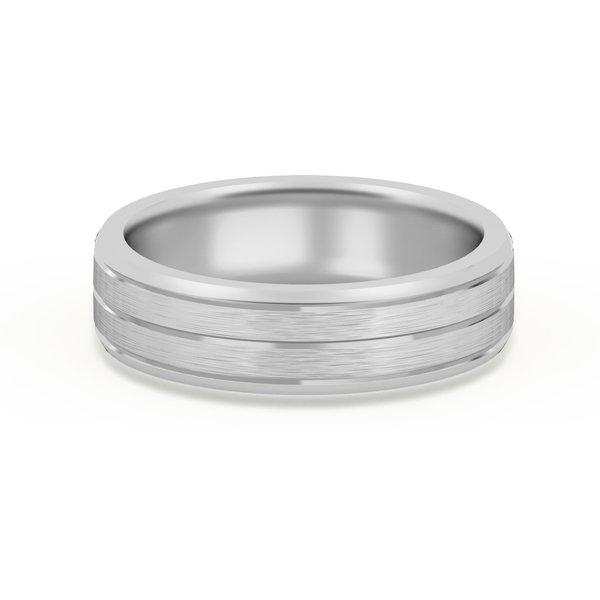 Klasyczna Beveled Comfort Fit Satenowa Męska Obrączka Ślubna 585 Białe Złoto (14K) 5 MM