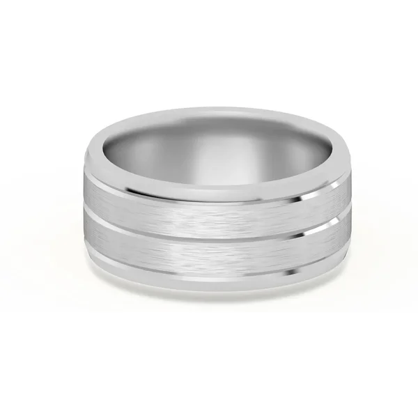 Klasyczna Beveled Comfort Fit Satenowa Męska Obrączka Ślubna 585 Białe Złoto (14K) 8 MM