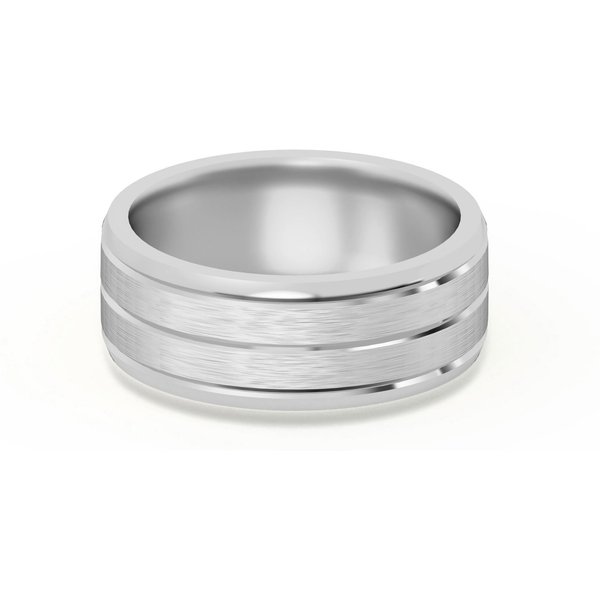 Klasyczna Beveled Comfort Fit Satenowa Męska Obrączka Ślubna 585 Białe Złoto (14K) 7 MM