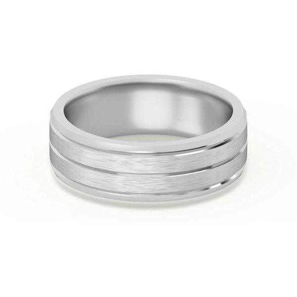 Klasyczna Beveled Comfort Fit Satenowa Męska Obrączka Ślubna 585 Białe Złoto (14K) 6 MM