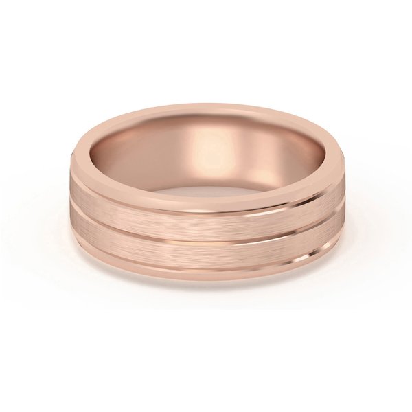 Klasyczna Beveled Comfort Fit Satenowa Męska Obrączka Ślubna 585 Różowe Złoto (14K) 6 MM