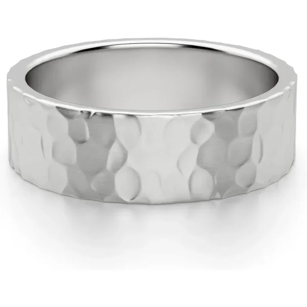 Hammered Flat Męska Obrączka Ślubna 6 MM 585 Białe Złoto (14K)