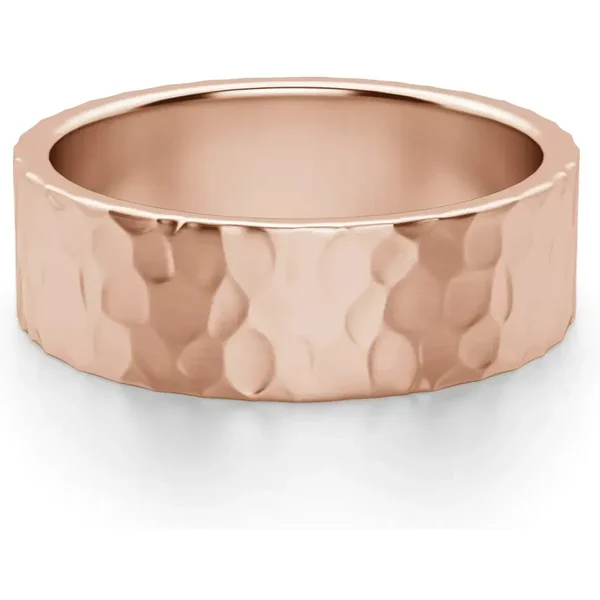 Hammered Flat Męska Obrączka Ślubna 6 MM 585 Różowe Złoto (14K)