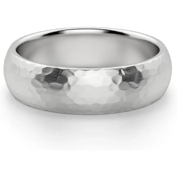 Hammered Comfort Męska Obrączka Ślubna 6 MM 585 Białe Złoto (14K)