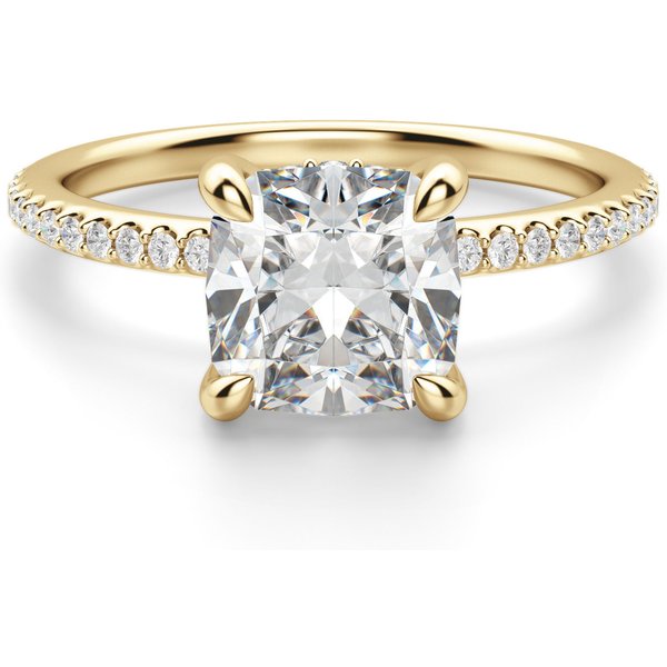 Hidden Halo Accented Poduszkowy 2.00 ct Pierścionek Zaręczynowy Diament Laboratoryjny 585 Żółte Złoto (14K)