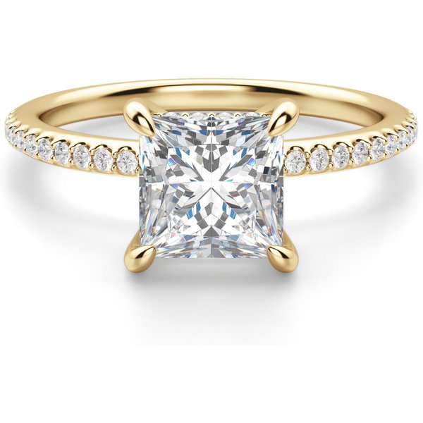 Hidden Halo Accented Księżniczka 0.75 ct Pierścionek Zaręczynowy Diament Laboratoryjny 585 Żółte Złoto (14K)