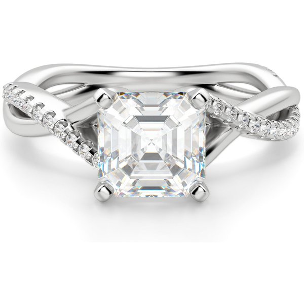 Twisted Accented Asscher 1.00 krt Pierścionek Zaręczynowy Diament Laboratoryjny 585 Białe Złoto (14K)