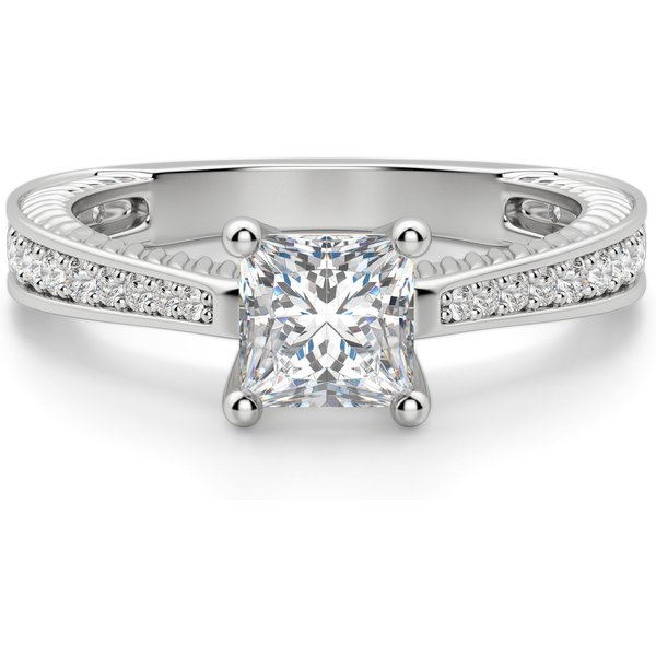 Sage Accented Księżniczka 1.00 ct Pierścionek Zaręczynowy Diament Laboratoryjny 585 Białe Złoto (14K)