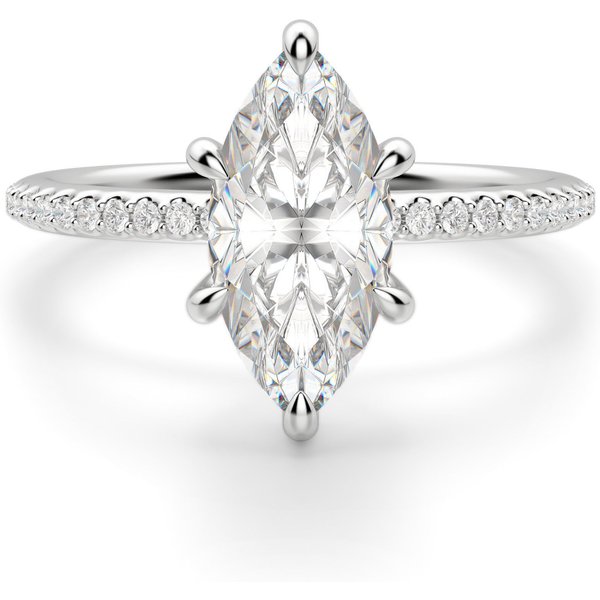 Hidden Halo Accented Markizowy 2.50 ct Pierścionek Zaręczynowy Diament Laboratoryjny 585 Białe Złoto (14K)
