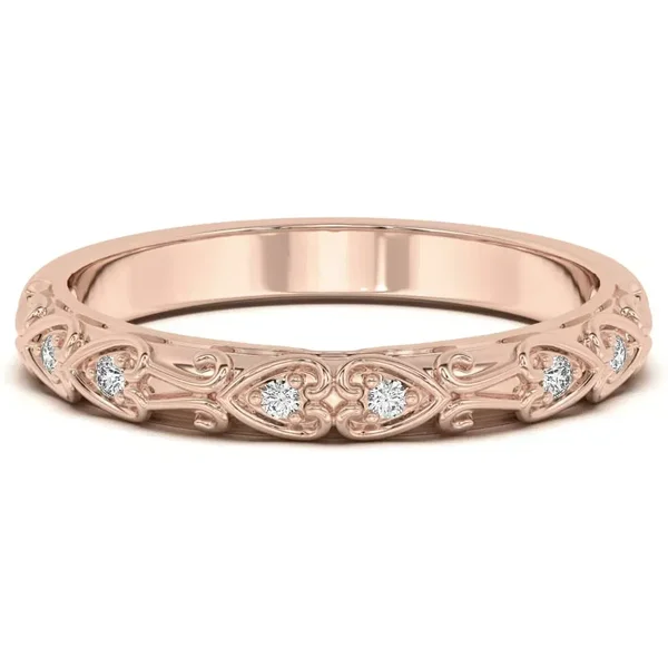 Obrączka Ślubna Sweetheart Prong Set Laboratoryjny Diament 585 Różowe Złoto
