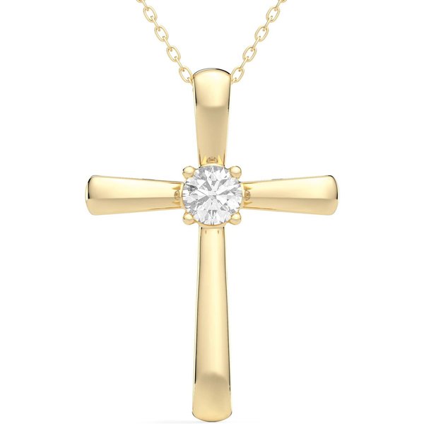 Wisiorek Single Krzyż Okrągły 0.25 kt Laboratoryjny Diament 585 Żółte Złoto (14K)
