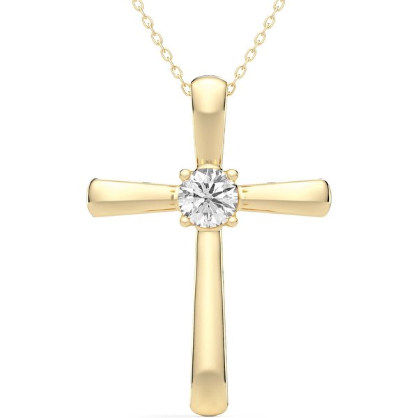 Wisiorek Single Krzyż Okrągły 0.50 kt Laboratoryjny Diament 585 Żółte Złoto (14K)