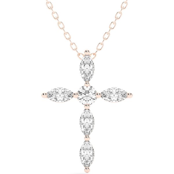 Wisiorek Krzyż Markýzový 0.50 ct Laboratoryjny Diament 585 Różowe Złoto (14K)