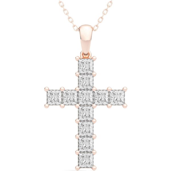 Wisiorek Krzyż 1.50 ct Laboratoryjny Diament 585 Różowe Złoto (14K)