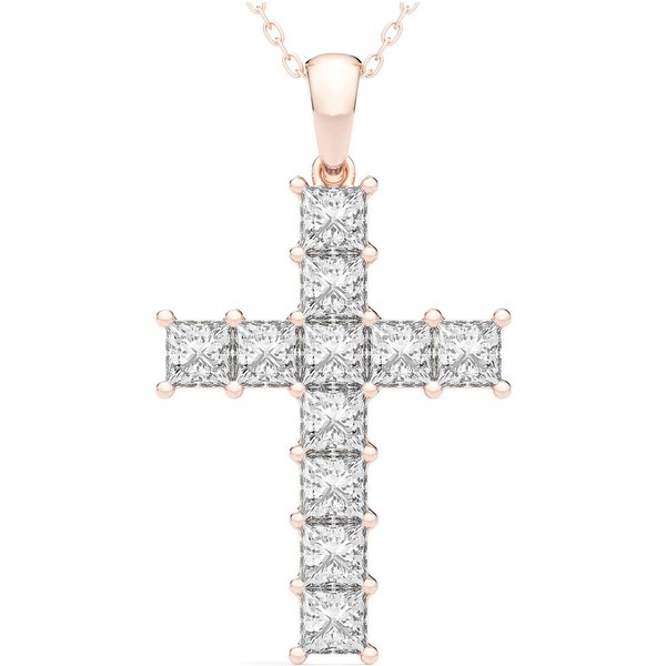 Wisiorek Krzyż 2.00 ct Laboratoryjny Diament 585 Różowe Złoto (14K)