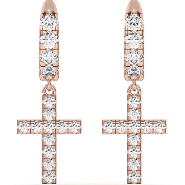 Męskie Kolczyki Koła Krzyż 585 Różowe Złoto Laboratoryjny Diament 1.00 ct