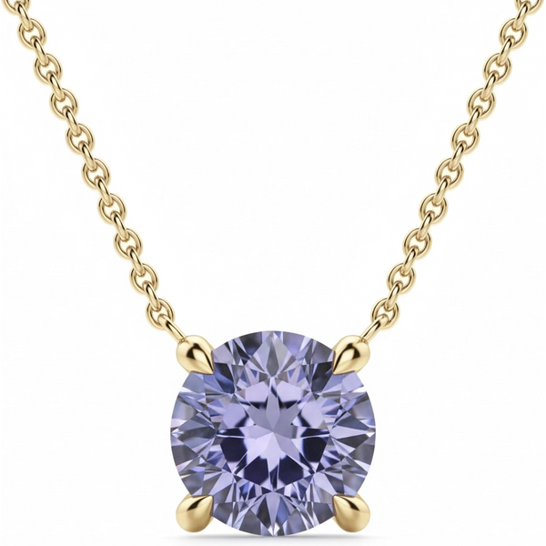 Naszyjnik z Tanzanitem Okrągłym 2.00 ct Claw Prong 417 Żółte Złoto