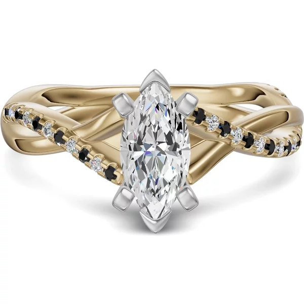Twisted Accented Markizowy 1.75 ct Pierścionek Zaręczynowy - Midnight - Diament Laboratoryjny 585 Żółte Złoto