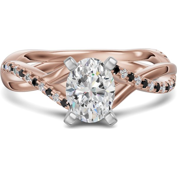 Twisted Accented Owalny 2.50 ct Pierścionek Zaręczynowy - Midnight - Diament Laboratoryjny 585 Różowe Złoto