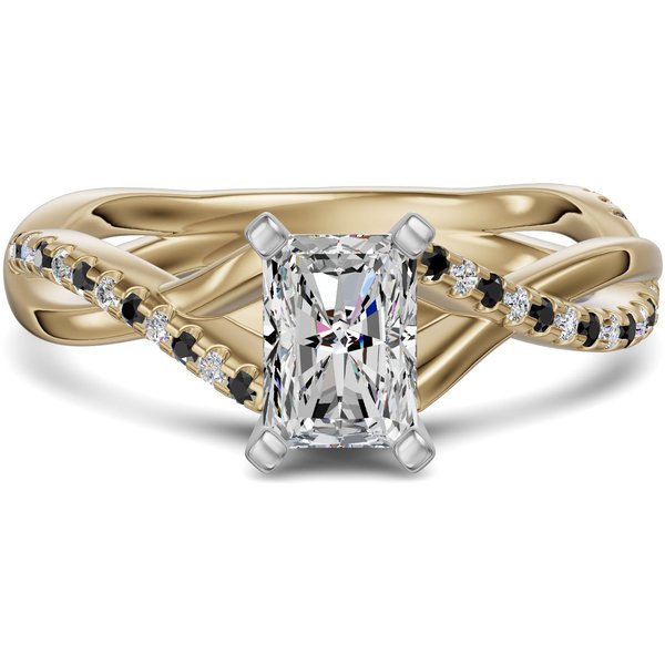Twisted Accented Radiant 3.00 ct Pierścionek Zaręczynowy - Midnight - Diament Laboratoryjny 585 Żółte Złoto
