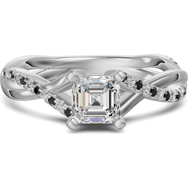 Twisted Accented Asscher 0.75 ct Pierścionek Zaręczynowy - Midnight - Diament Naturalny 950 Platyna