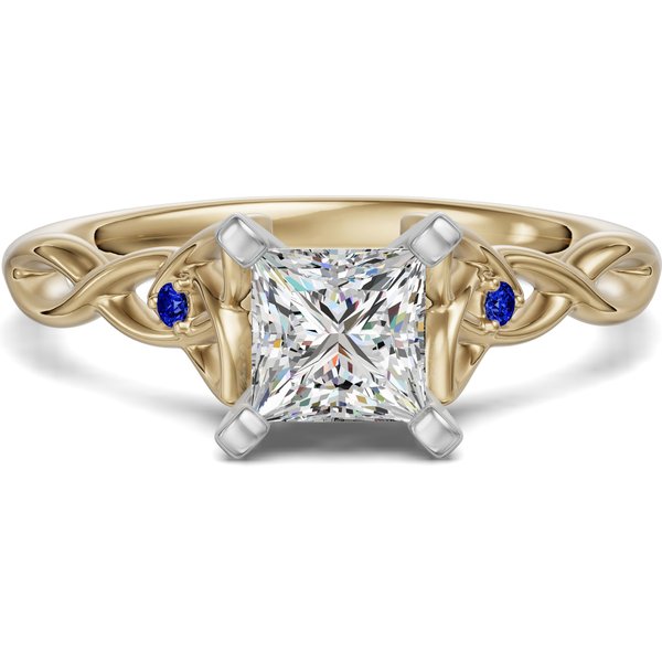 Celtic Knot Księżniczka 2.00 Pierścionek Zaręczynowy - Szafir - Diament Laboratoryjny 585 Żółte Złoto