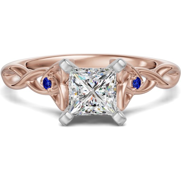 Celtic Knot Księżniczka 0.75 Pierścionek Zaręczynowy - Szafir - Diament Laboratoryjny 585 Różowe Złoto
