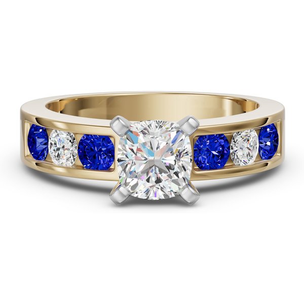 Diamond Diva Poduszkowy Pierścionek Zaręczynowy 3.00 ct - Szafir - Diament Naturalny 750 Żółte Złoto