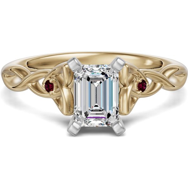 Celtic Knot Szmaragdowy 0.50 ct Pierścionek Zaręczynowy - Rubin - Diament Naturalny 585 Żółte Złoto