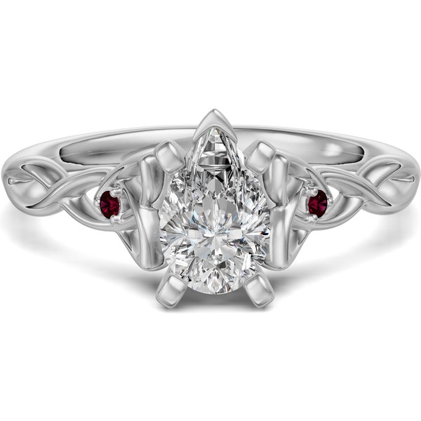 Celtic Knot Gruszkowy 1.00 ct Pierścionek Zaręczynowy - Rubin - Diament Laboratoryjny 585 Białe Złoto
