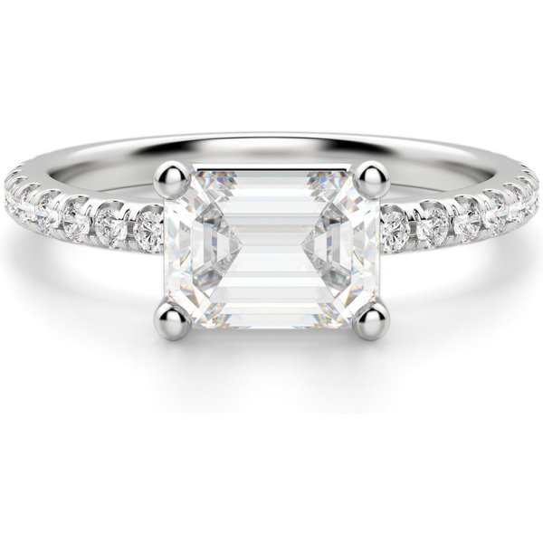 Akcentowany Pierścionek Zaręczynowy z Szlifem Szmaragdowym 1.00 ct East-West Diament Naturalny 585 Białe Złoto