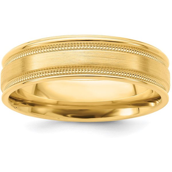 Round Edge Szczotkowana Obrączka Ślubna Milgrain Comfort Fit 6 mm 585 Żółte Złoto (14K)