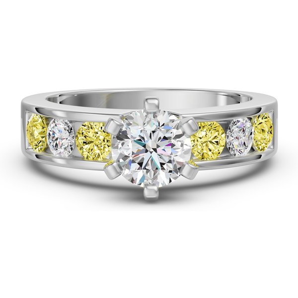 Diamond Diva Okrągły Pierścionek Zaręczynowy 2.00 ct - Canary - Diament Naturalny 585 Białe Złoto