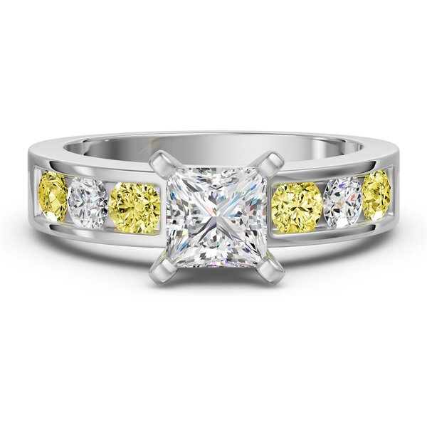 Diamond Diva Pierścionek Zaręczynowy Księżniczka 3.00 ct - Canary - Diament Naturalny 950 Platyna