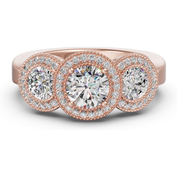 Trójkamieniowy Klasyczny Pierścionek Zaręczynowy z Halo 1.25 ct Diament Naturalny 585 Różowe Złoto (14K)