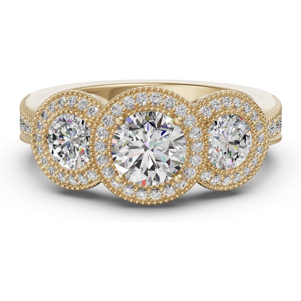 Trójkamieniowy Akcentowany Pierścionek Zaręczynowy z Halo 2.50 ct Diament Naturalny 585 Żółte Złoto (14K)