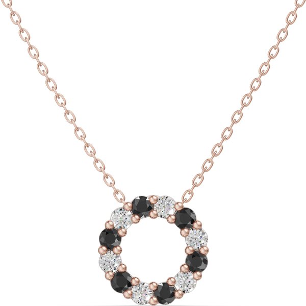 Wisiorek Koło Akcentowany z Czarnymi i Białymi Diamentami 0.18 ct 585 Różowe Złoto