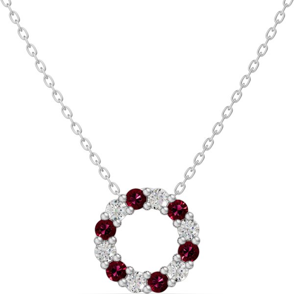 Wisiorek Koło Akcentowany z Diamentami 0.18 ct i Rubiny 585 Białe Złoto