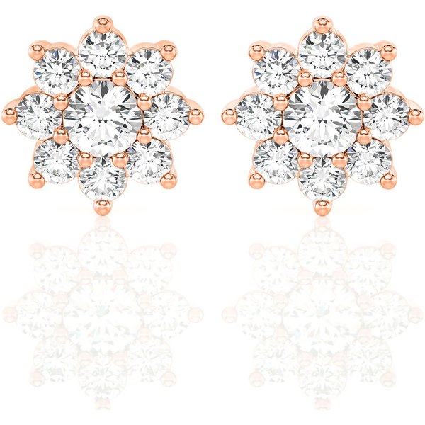 Kolczyki Sztyfty Halo z Kwiatowym Wzorem 2.00 ct Diament Laboratoryjny 585 Różowe Złoto (14K)