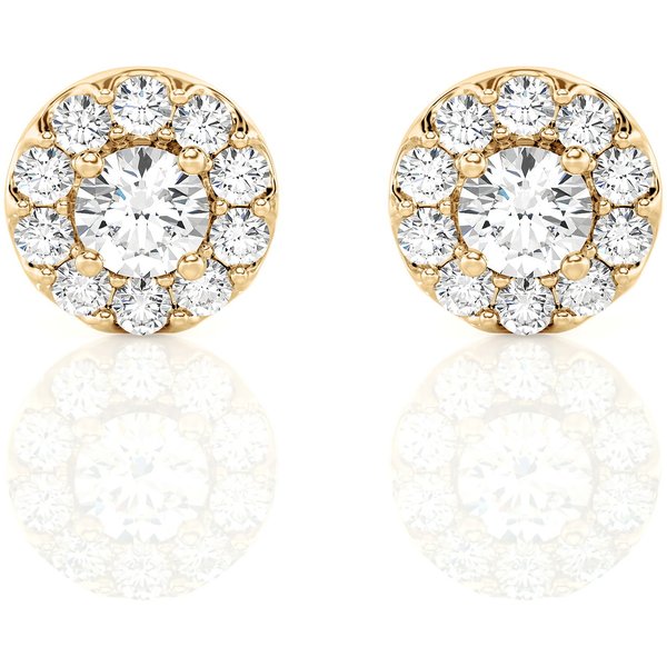 Okrągłe Kolczyki Sztyfty Halo 1.00 ct Diament Laboratoryjny 585 Żółte Złoto (14K)