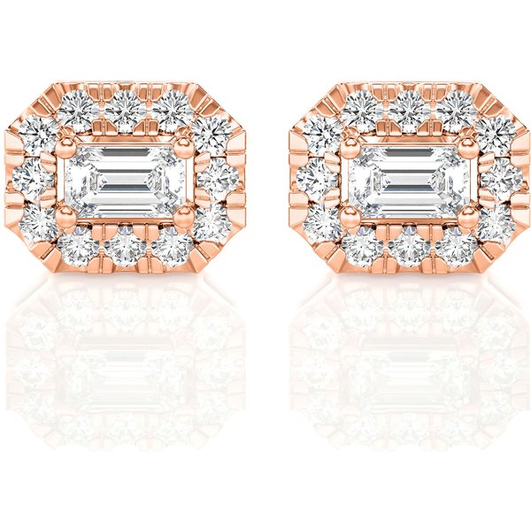 Kolczyki Sztyfty Halo z Szlifem Szmaragdowym East-West 1.00 ct 585 Różowe Złoto (14K)