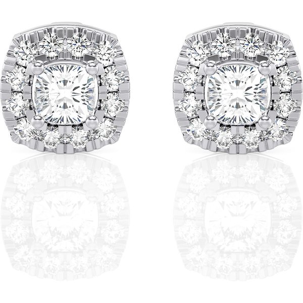Kolczyki Sztyfty Poduszkowe Halo 2.00 krt Diament Laboratoryjny 585 Białe Złoto (14K)