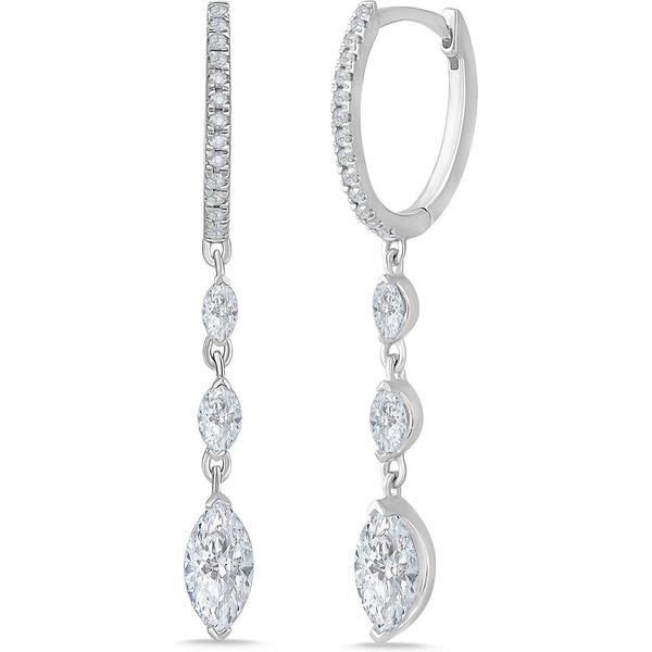Potrójne Markizowe Kolczyki Wiszące 1.50 ct Laboratoryjny Diament 585 Białe Złoto (14K)