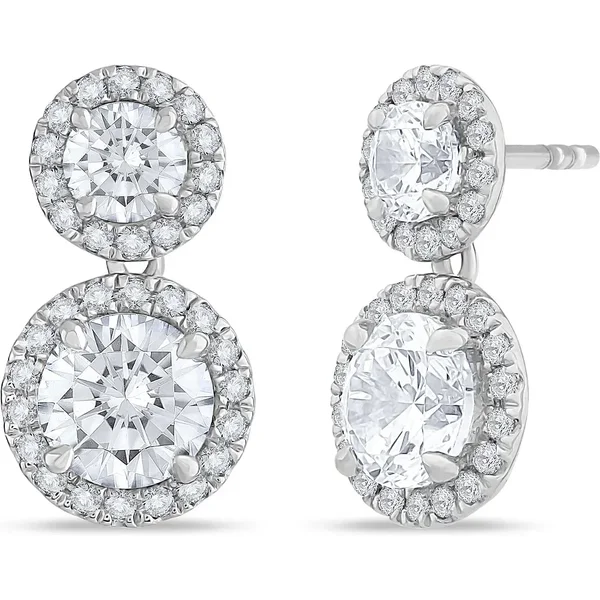 Podwójna Halo Kolczyki Wiszące 2.00 ct Laboratoryjny Diament 585 Białe Złoto (14K)
