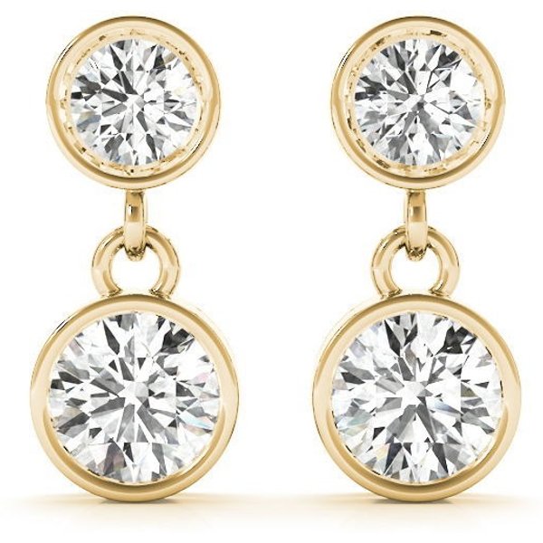 Duo Bezel Set Kolczyki Wiszące 1.00 krt Laboratoryjny Diament 750 Żółte Złoto (18K)