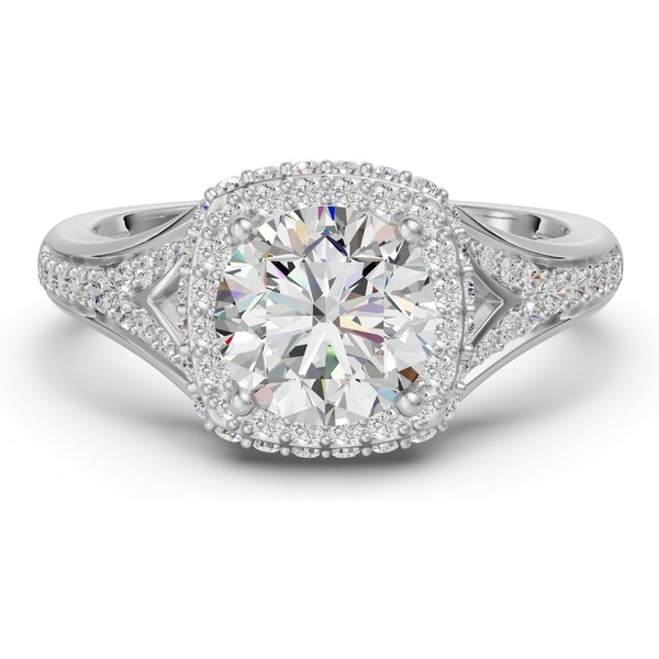 Akcentowany Pierścionek Zaręczynowy z Halo 1.25 ct Diament Laboratoryjny 750 Białe Złoto (18K)